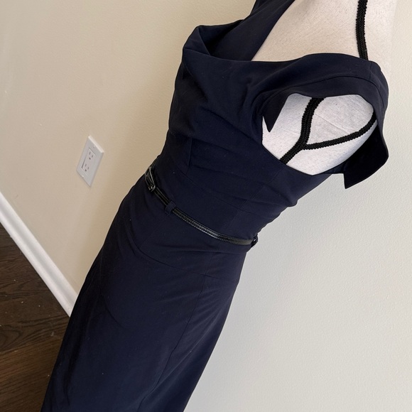Black Halo Classic Jackie O Navy Blue Sheath Dress Size 2 - Picture 8 of 12
